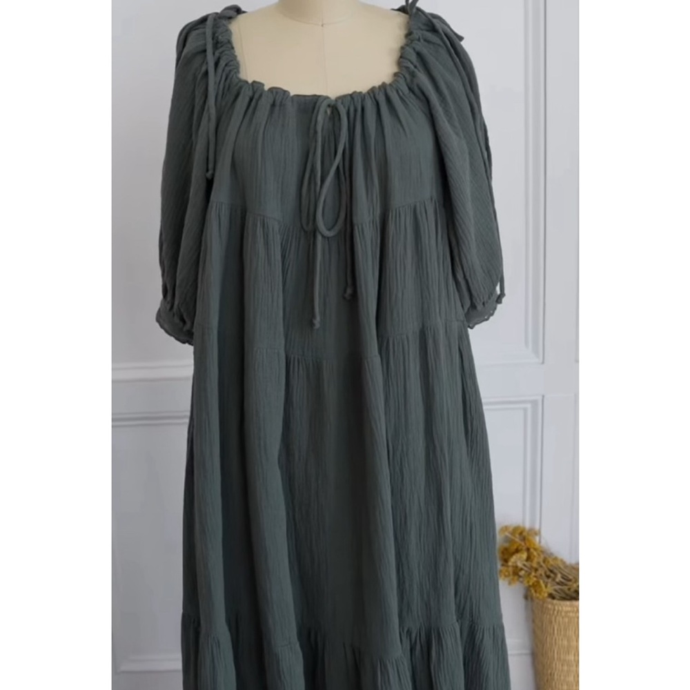 Harmony - Tiered Maxi Dress with Square Neck in Olive Green - Picture 4 of 10